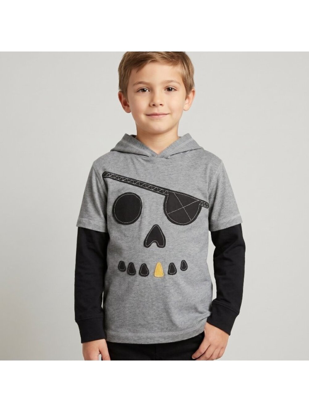 Gymboree Junior Linebacker Boy's Hooded Pirate Skull Double Sleeve Top Shirt 8